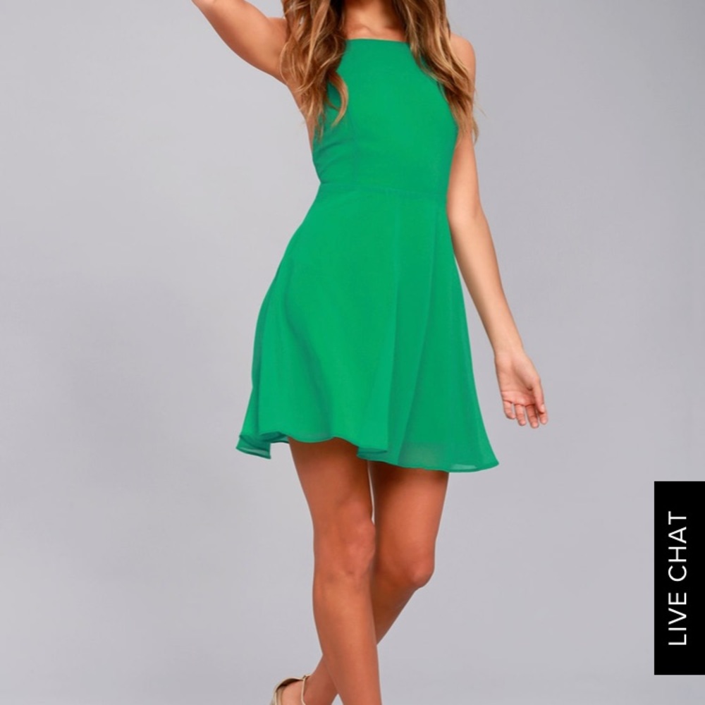 🆕Lulu’s LETTER OF LOVE GREEN BACKLESS DRESS💚